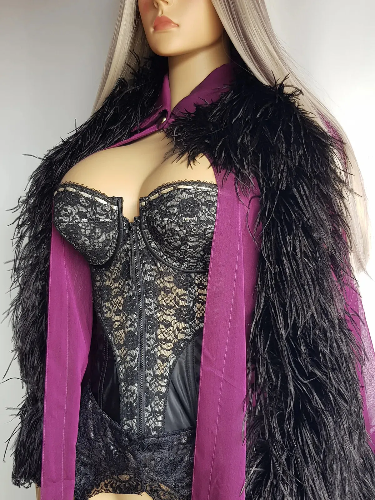 1990s Peekaboo Sheer Purple Ostrich Feather Sleeve Duster Coat - Gold Button Collar - Open Front - Floaty & Delicate - Wear Multiple Ways