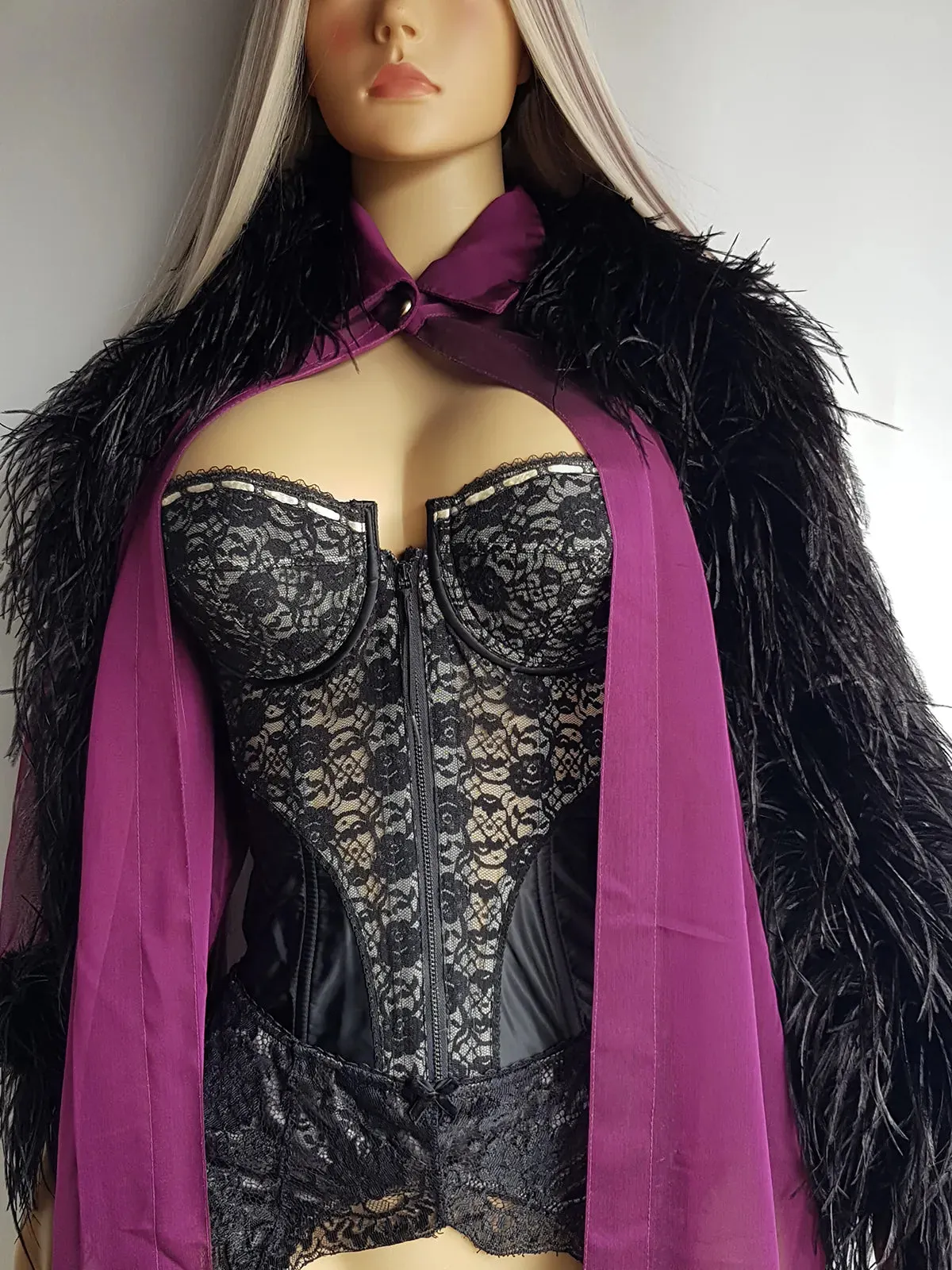 1990s Peekaboo Sheer Purple Ostrich Feather Sleeve Duster Coat - Gold Button Collar - Open Front - Floaty & Delicate - Wear Multiple Ways