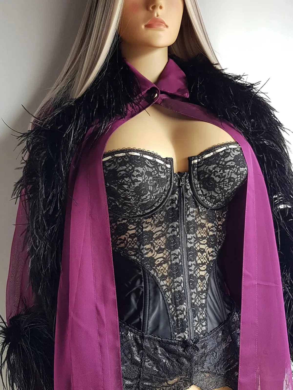 1990s Peekaboo Sheer Purple Ostrich Feather Sleeve Duster Coat - Gold Button Collar - Open Front - Floaty & Delicate - Wear Multiple Ways