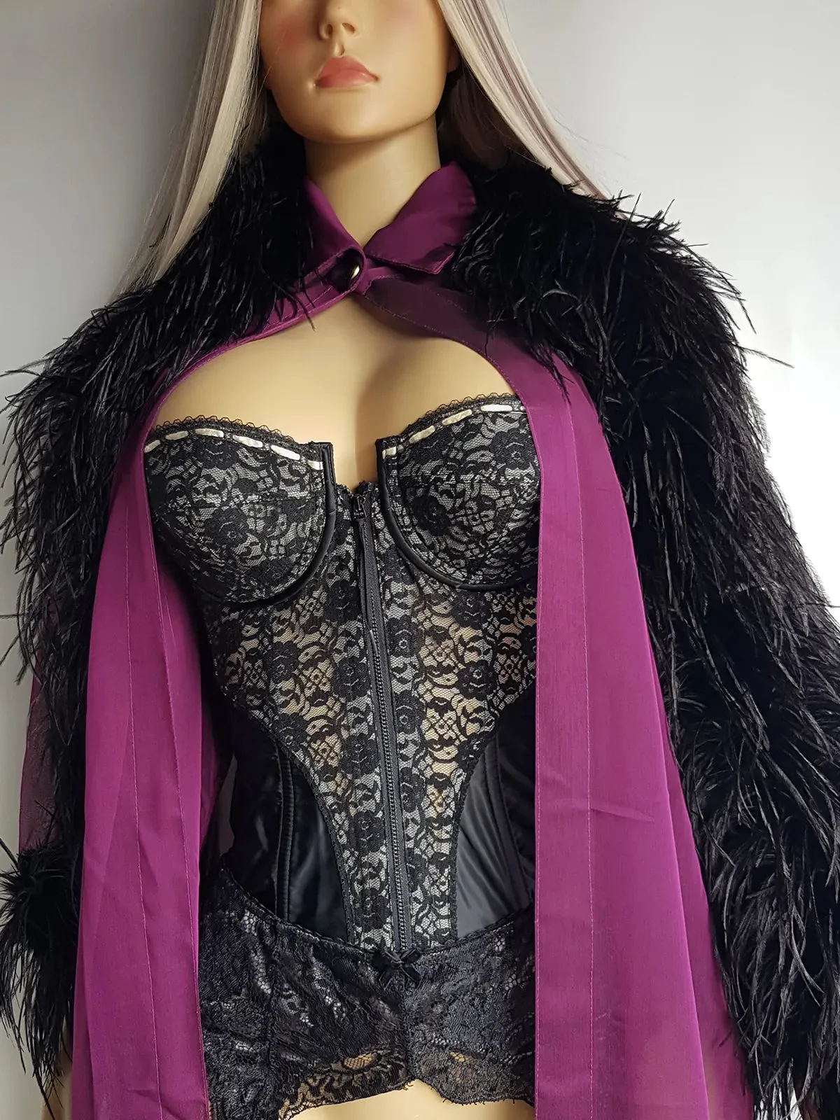 1990s Peekaboo Sheer Purple Ostrich Feather Sleeve Duster Coat - Gold Button Collar - Open Front - Floaty & Delicate - Wear Multiple Ways