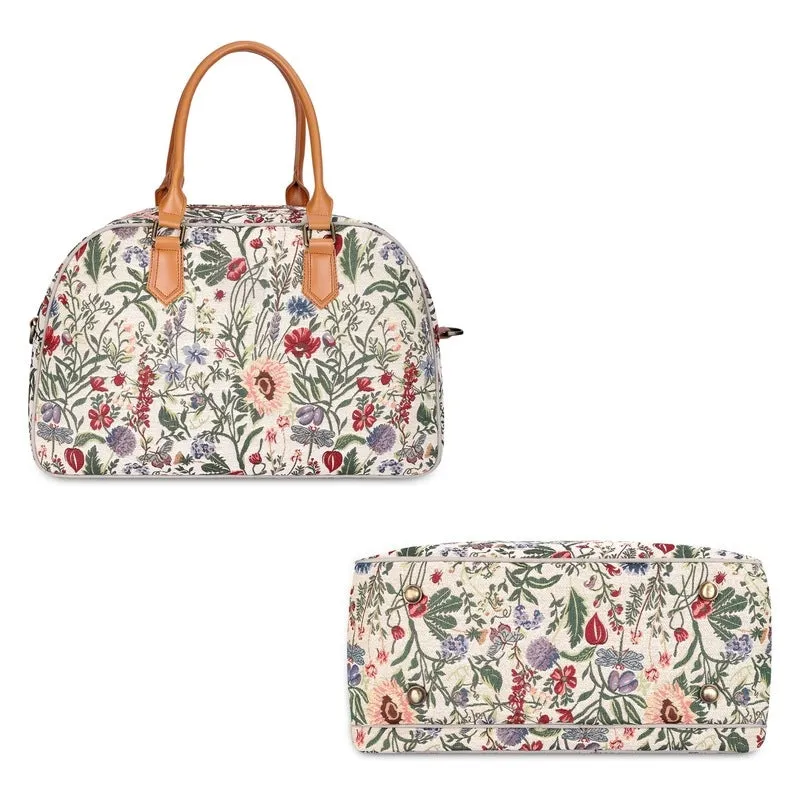 24L Travel Duffle Bag - Stylish Tapestry & Faux Leather | Unisex | Flax Color