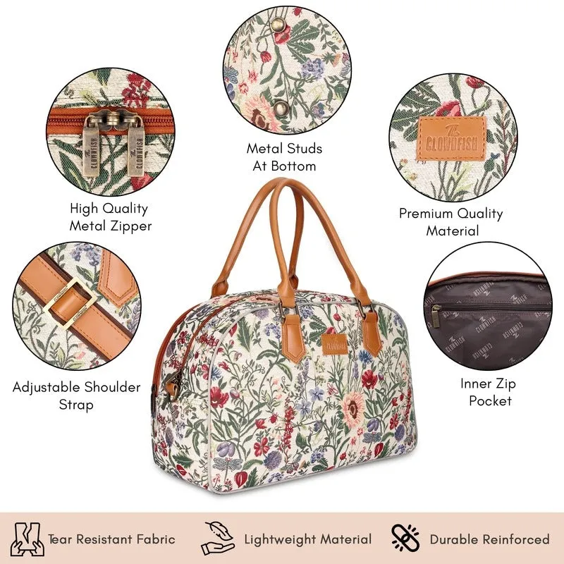 24L Travel Duffle Bag - Stylish Tapestry & Faux Leather | Unisex | Flax Color