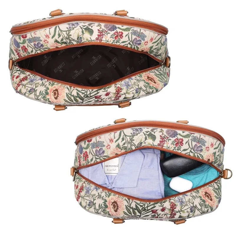 24L Travel Duffle Bag - Stylish Tapestry & Faux Leather | Unisex | Flax Color