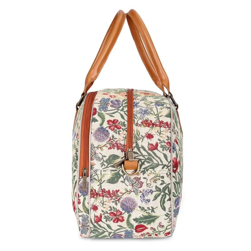 24L Travel Duffle Bag - Stylish Tapestry & Faux Leather | Unisex | Flax Color
