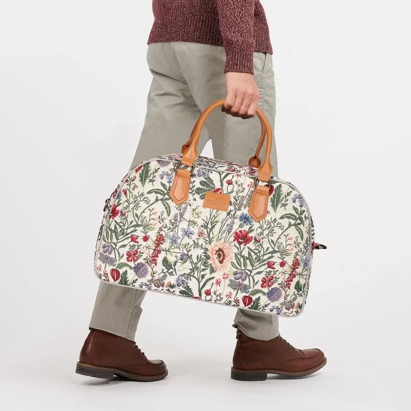24L Travel Duffle Bag - Stylish Tapestry & Faux Leather | Unisex | Flax Color