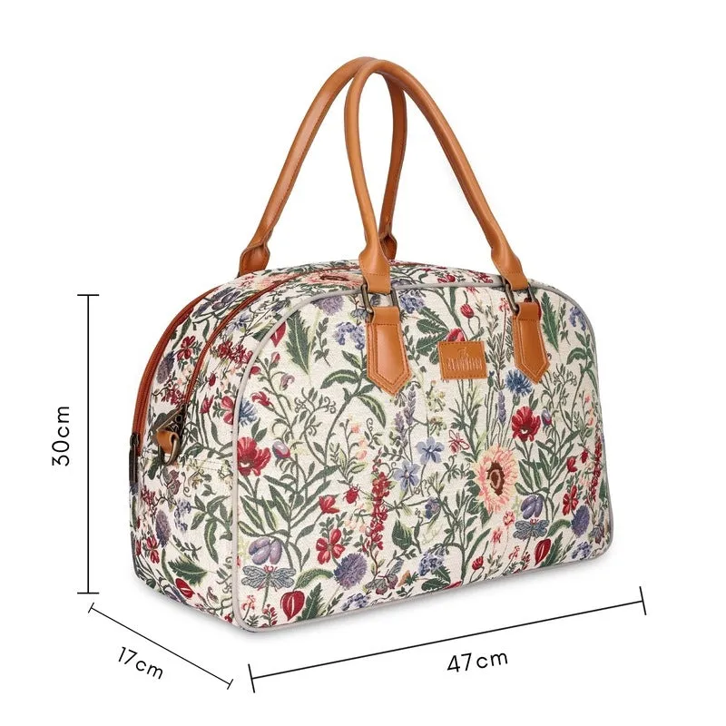 24L Travel Duffle Bag - Stylish Tapestry & Faux Leather | Unisex | Flax Color