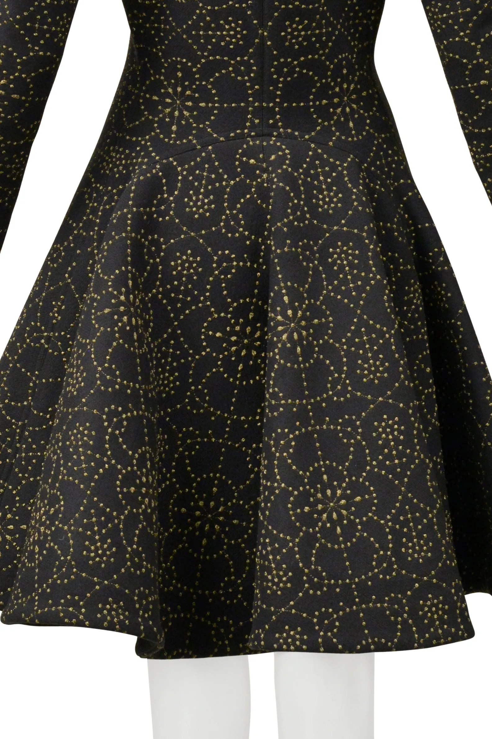 ALAIA BLACK COAT WITH METALLIC GOLD EMBROIDERY