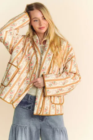 Camel Quilted Wallpaper Print Open Jacket