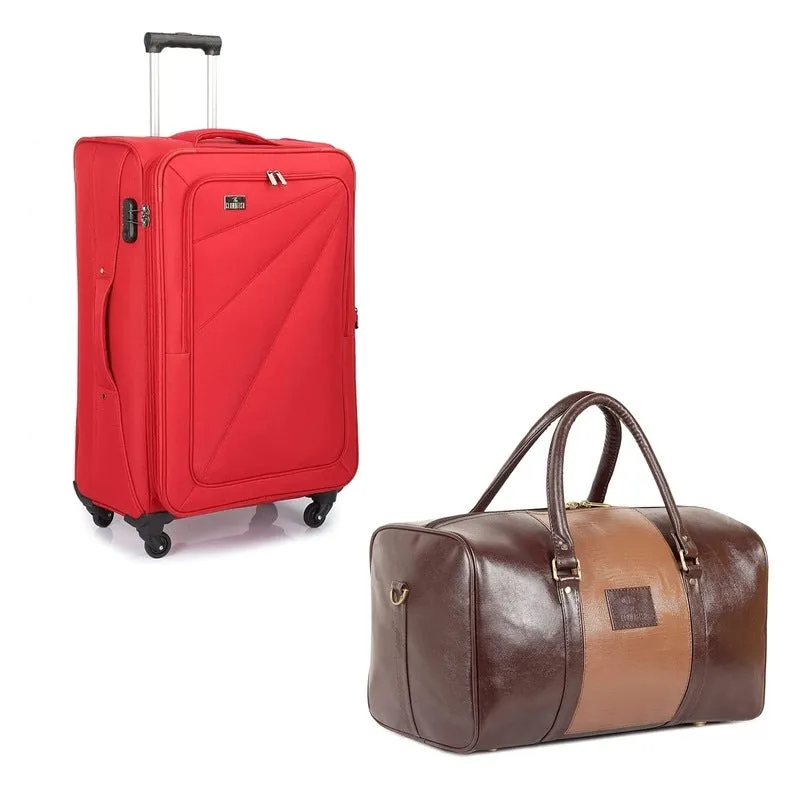Combo: Clownfish Farren Luggage Softcase & Ambiance Duffle Bag | 56 cm | Red | 68 liters