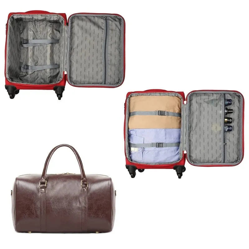 Combo: Clownfish Farren Luggage Softcase & Ambiance Duffle Bag | 56 cm | Red | 68 liters