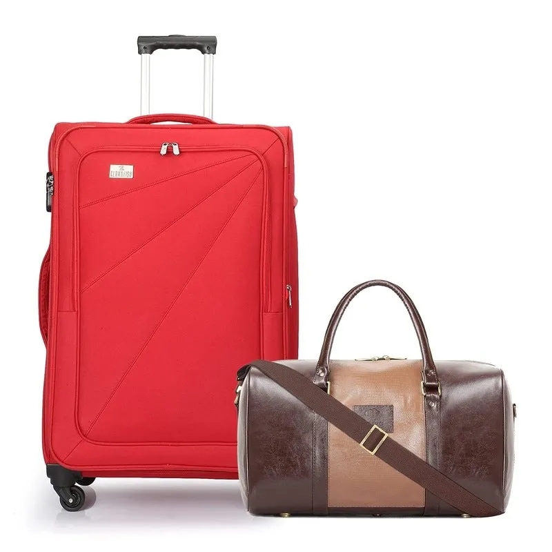 Combo: Clownfish Farren Luggage Softcase & Ambiance Duffle Bag | 56 cm | Red | 68 liters