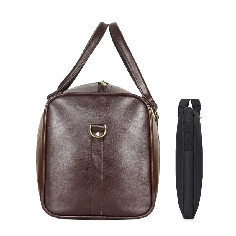 Combo: The Clownfish Ambiance Faux Leather Duffle Bag & Rex Laptop Sleeve | 20L | Brown