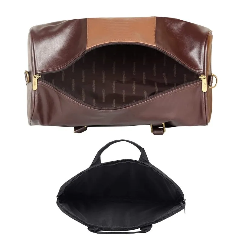 Combo: The Clownfish Ambiance Faux Leather Duffle Bag & Rex Laptop Sleeve | 20L | Brown
