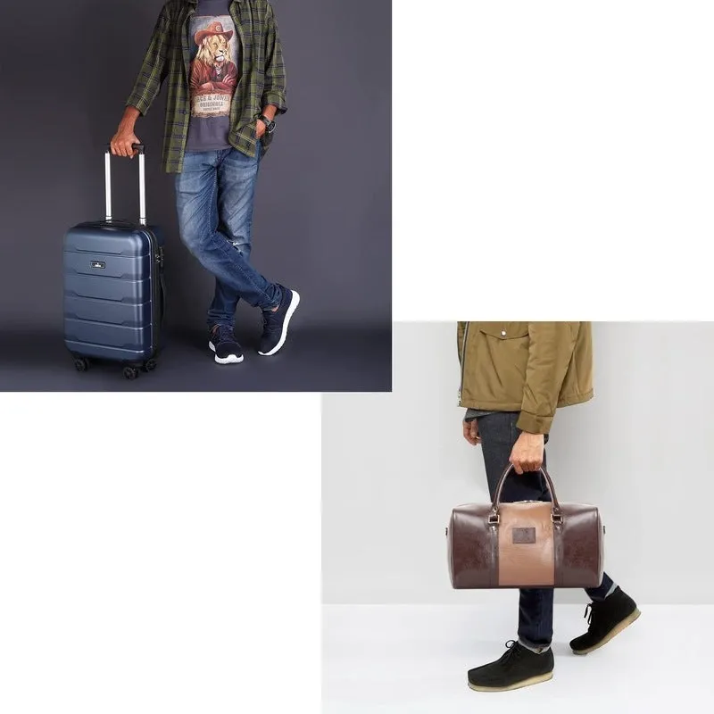 Combo: THE CLOWNFISH Jeffrey Luggage Polycarbonate Hard Case Suitcase | Travel Duffle Bag | 55 cm | Black
