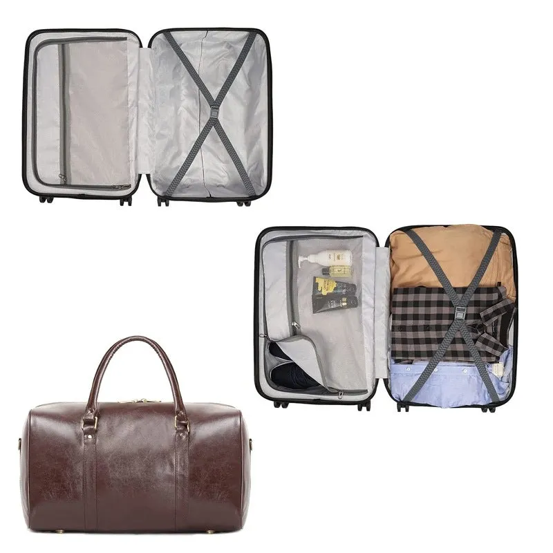 Combo: THE CLOWNFISH Jeffrey Luggage Polycarbonate Hard Case Suitcase | Travel Duffle Bag | 55 cm | Black