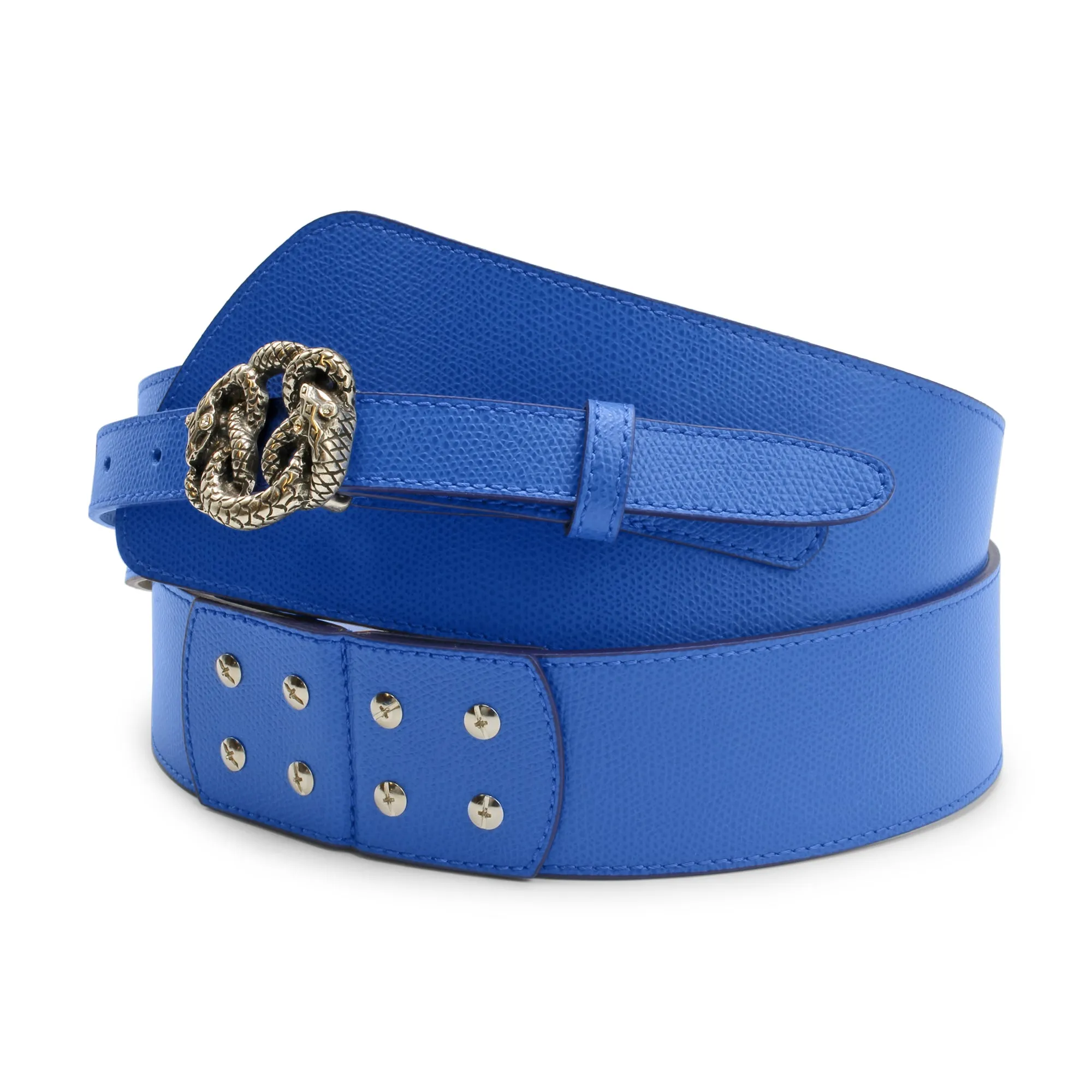 Denim Fonda Wide Asymmetric Snake Belt