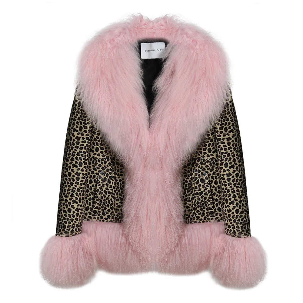 Dorothy Leopard Leather Shearling Coat