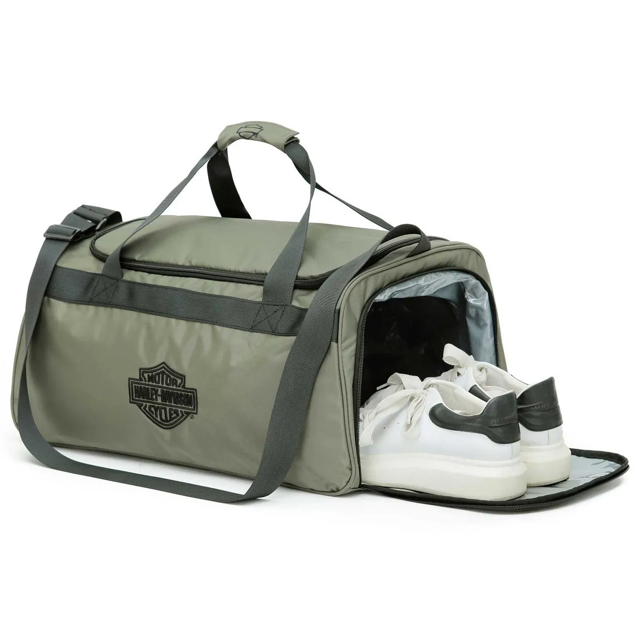 Harley-Davidson Crinkle Bar & Shield Logo Nylon Duffel Bag w/Side Shoe Pocket, Green 90331