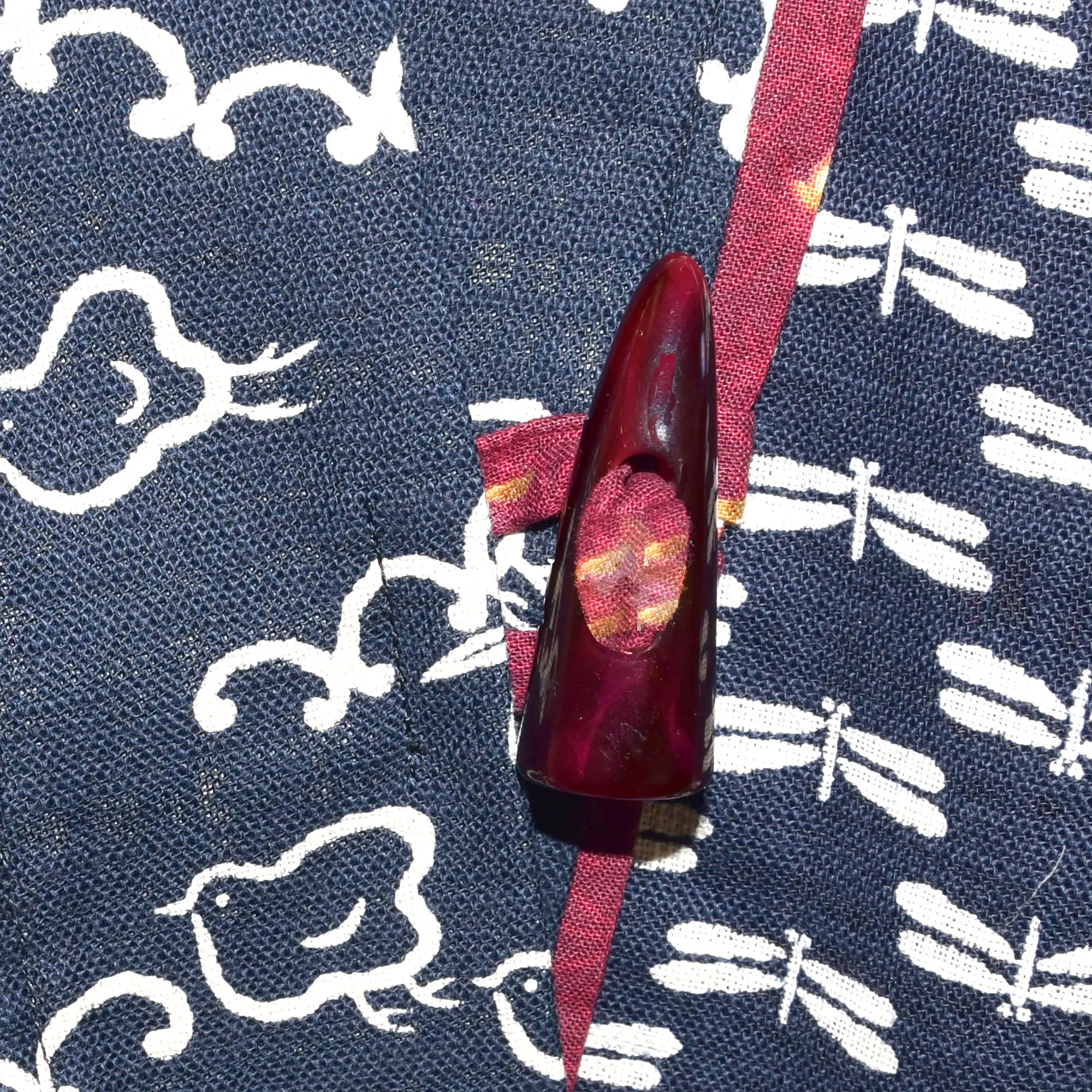 Japanese Deep Indigo Cotton Kimono Jacket with Contrast Neckband and Horn Button