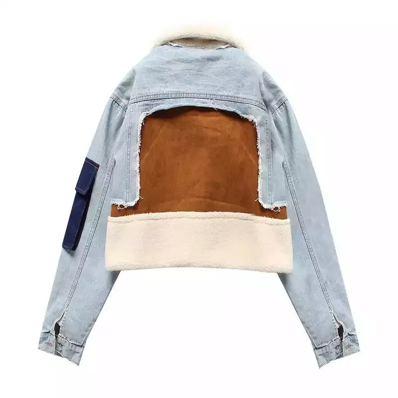 LESLIE PATCHWORK DENIM SHERPA JACKET