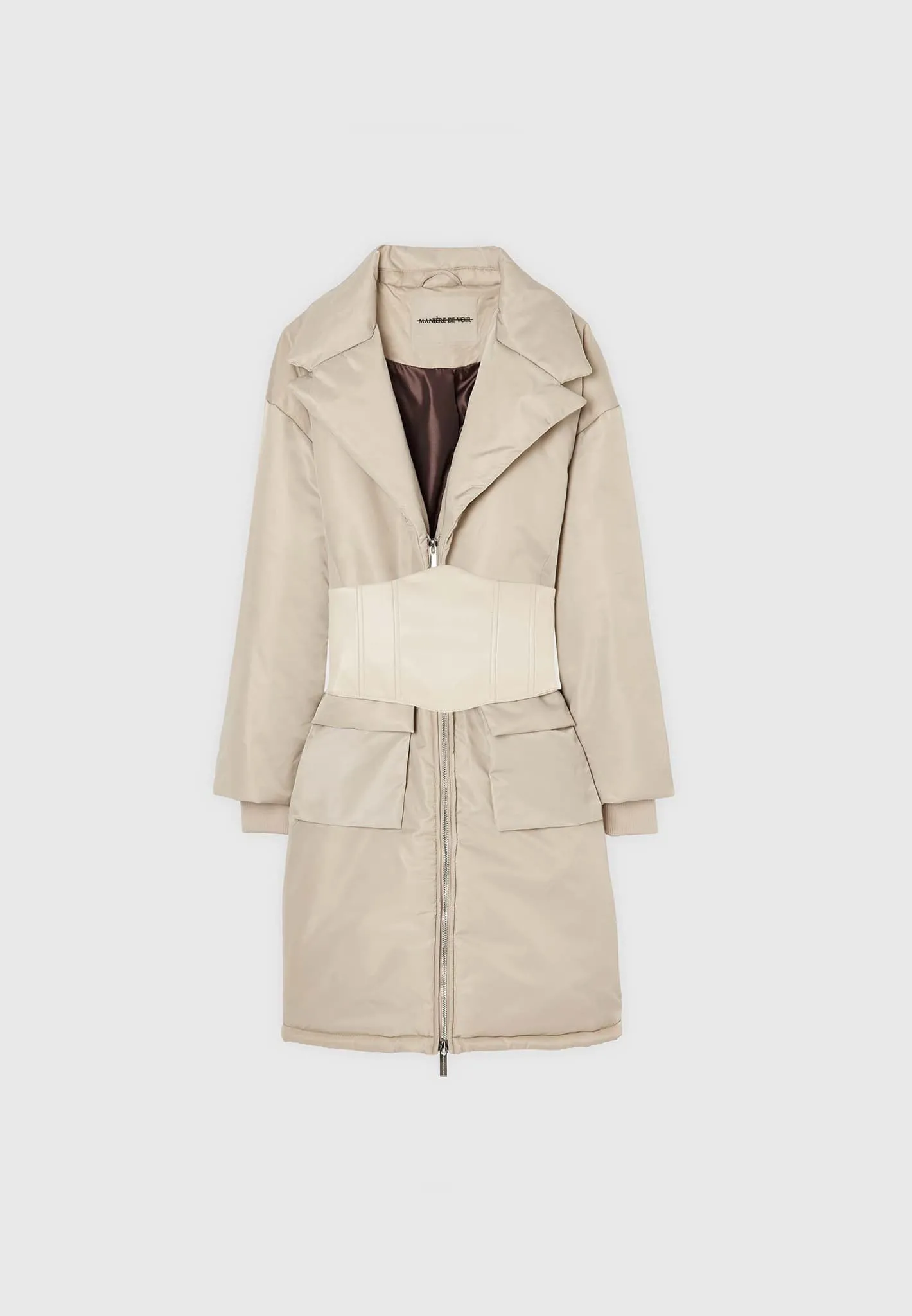 Longline Corset Puffer Coat - Beige
