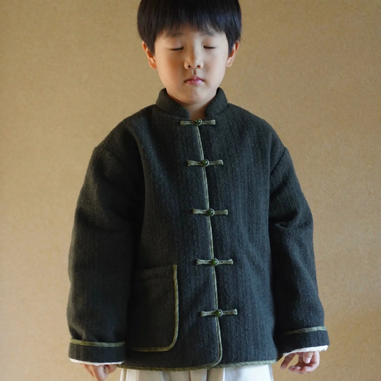 MaNa Boys Chinese New Year Green Wool Quilted Jacket