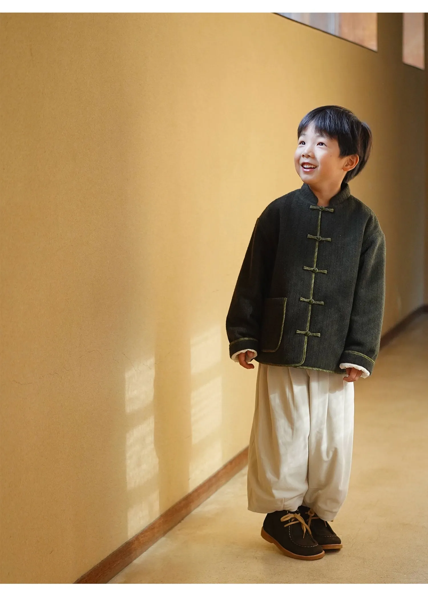 MaNa Boys Chinese New Year Green Wool Quilted Jacket