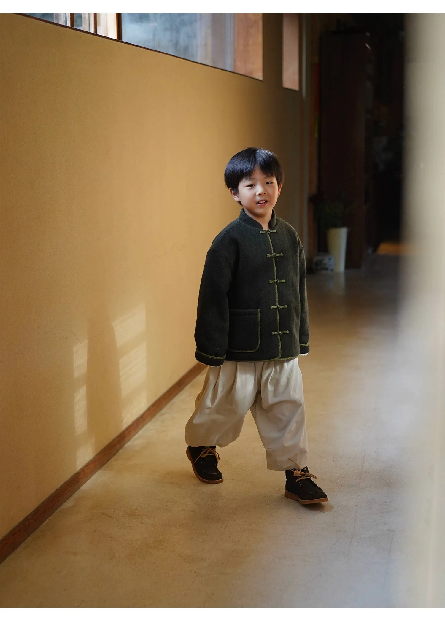 MaNa Boys Chinese New Year Green Wool Quilted Jacket