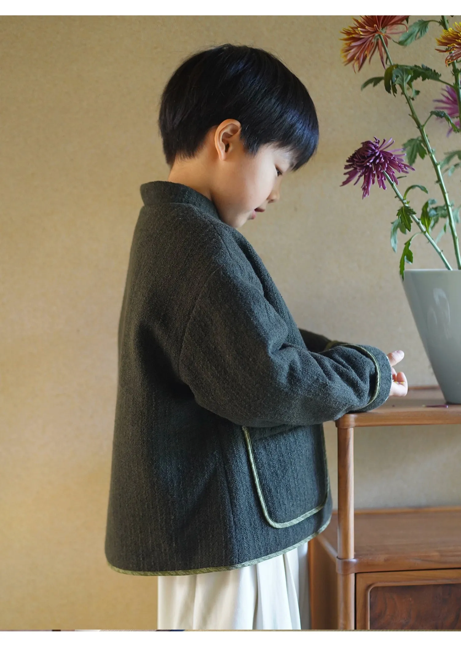 MaNa Boys Chinese New Year Green Wool Quilted Jacket