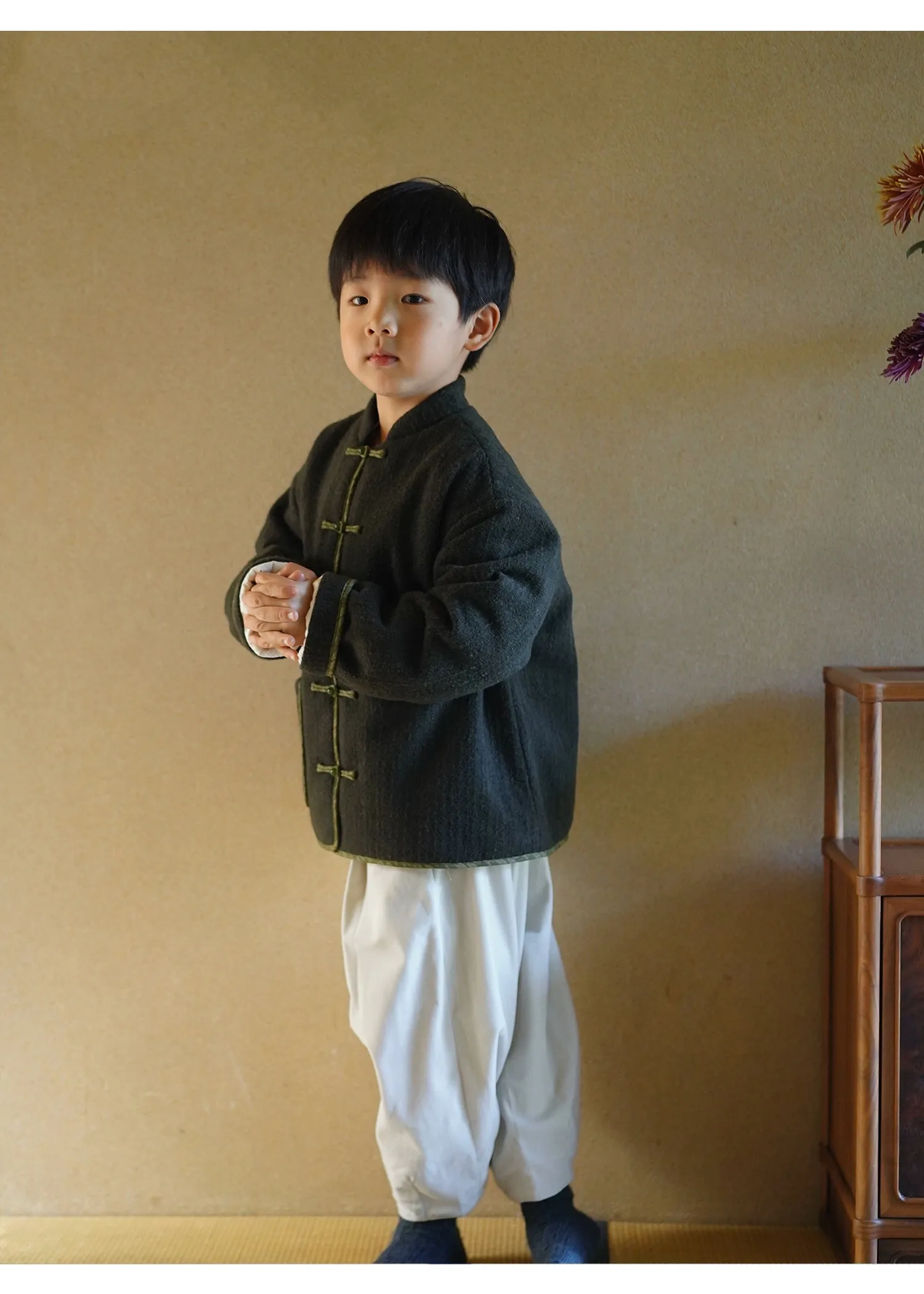 MaNa Boys Chinese New Year Green Wool Quilted Jacket