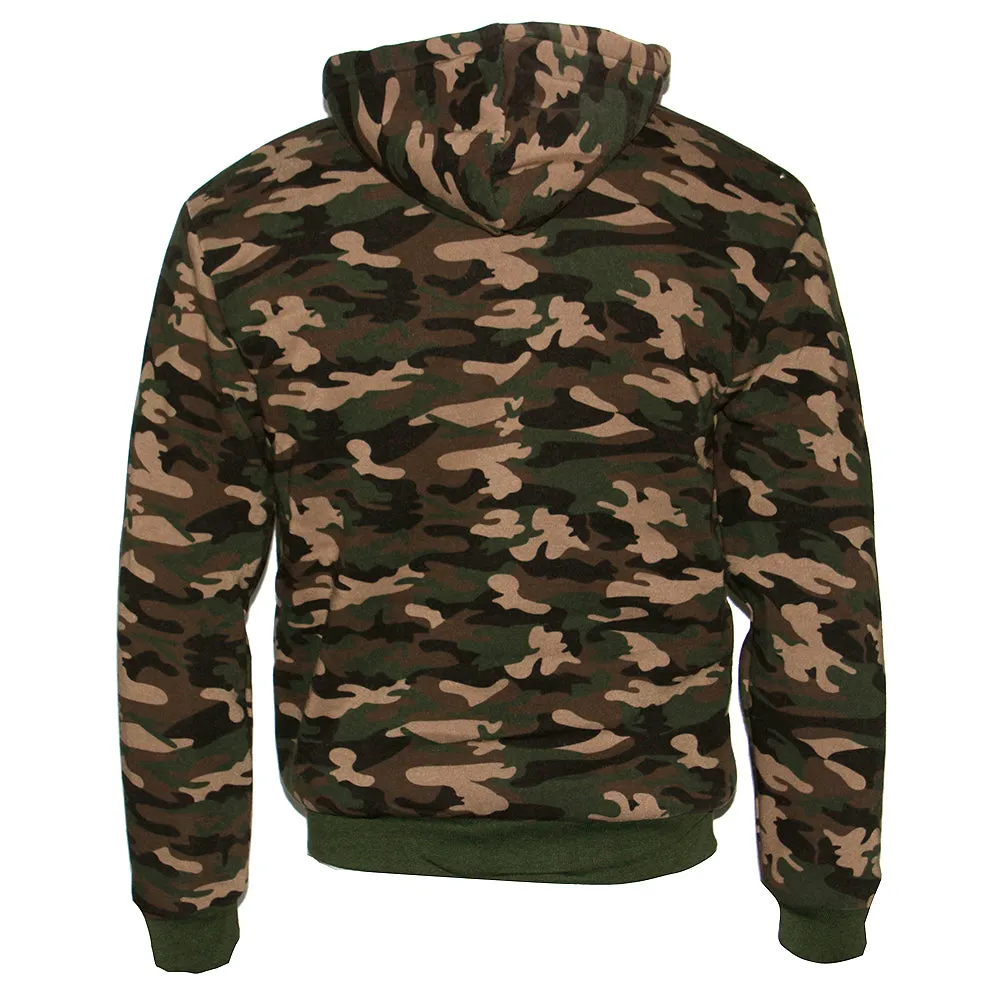 Mens Army Camo Zip Up Hoodie Sherpa Fleece Lining Sweater Jacket