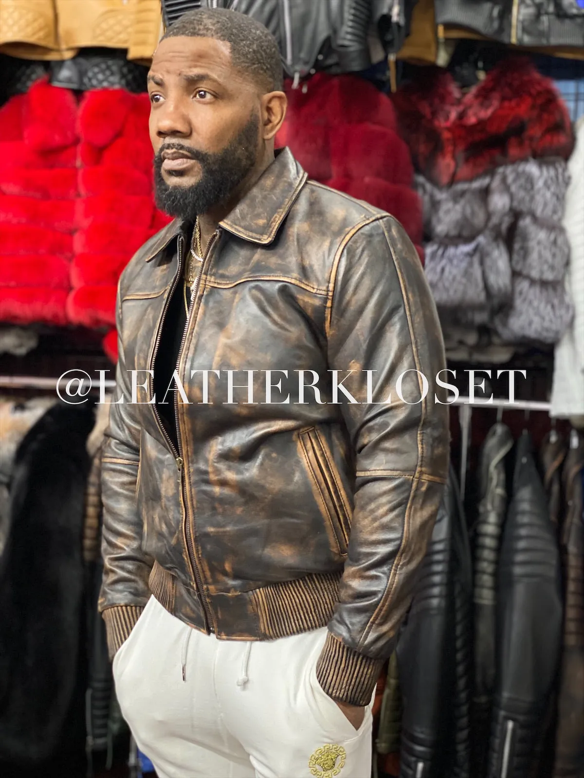 Men's Classic Baseball Leather Jacket [Brown Copper]