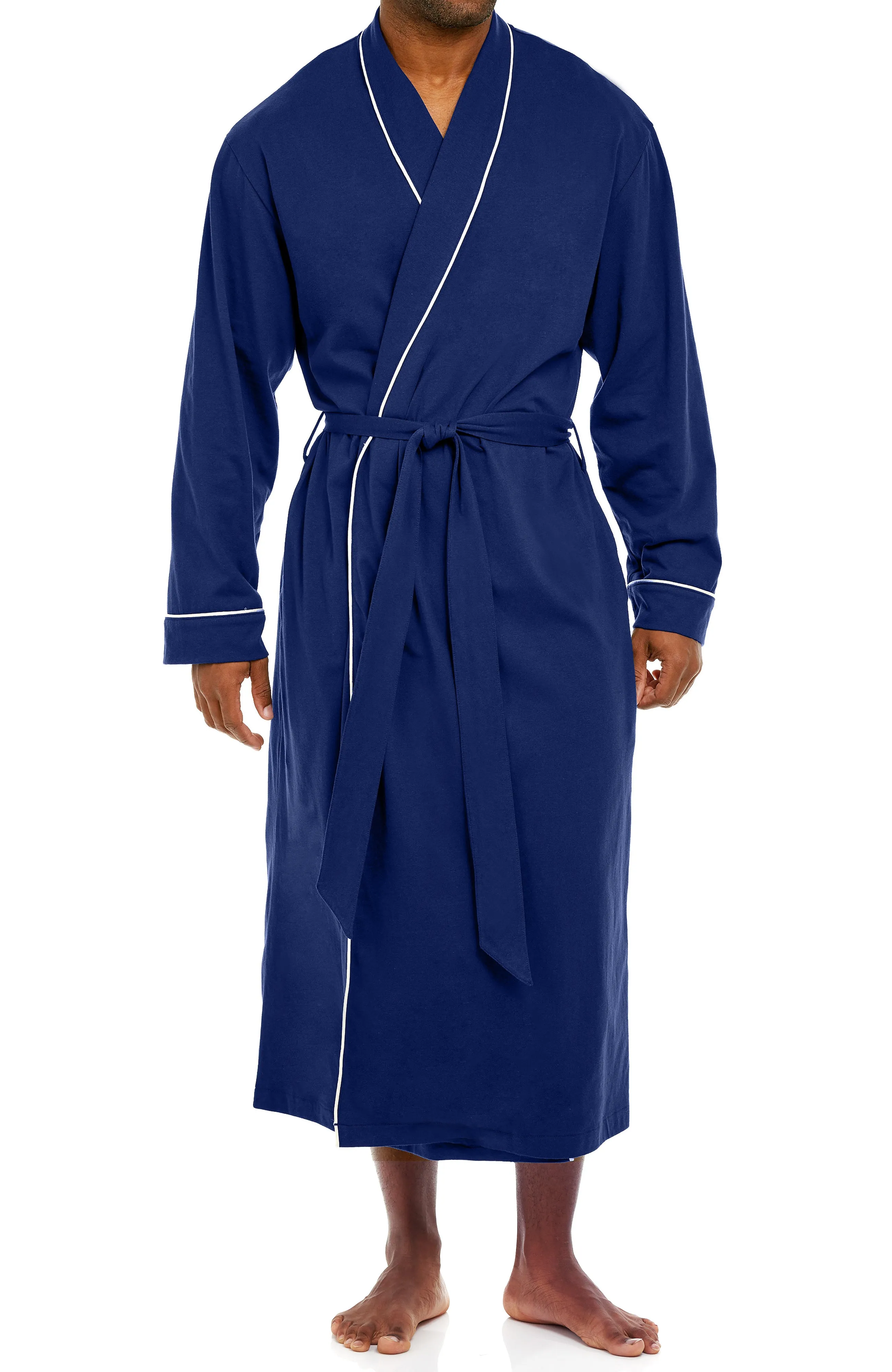 Mens Long Knit Lounge Robe with Pockets