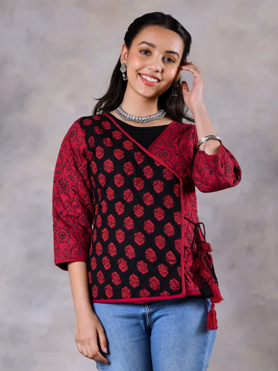 Morning Glory Black & Maroon Quilted Jacket