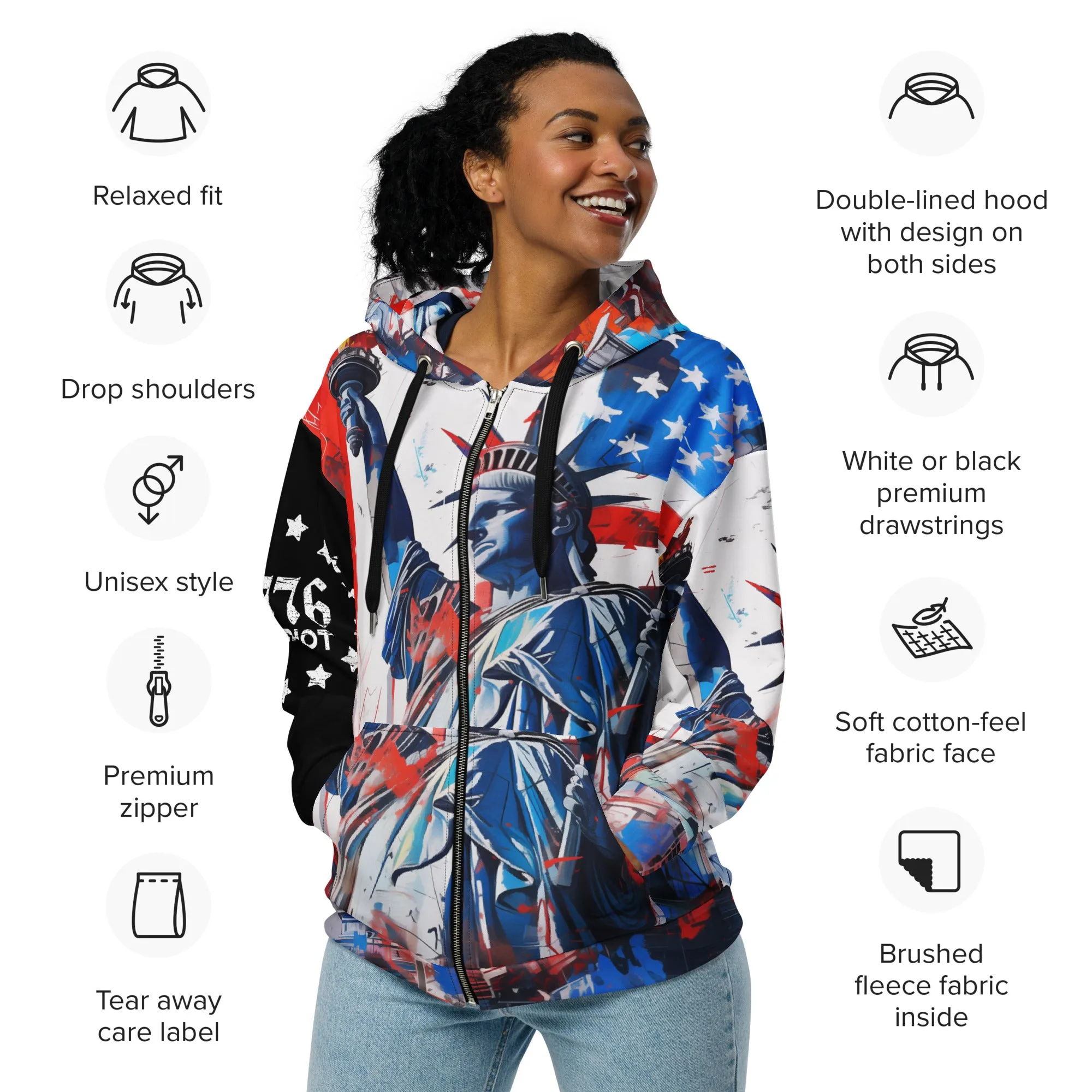 Patriotic Emblem 1776 – Unisex Liberty Zip Hoodie