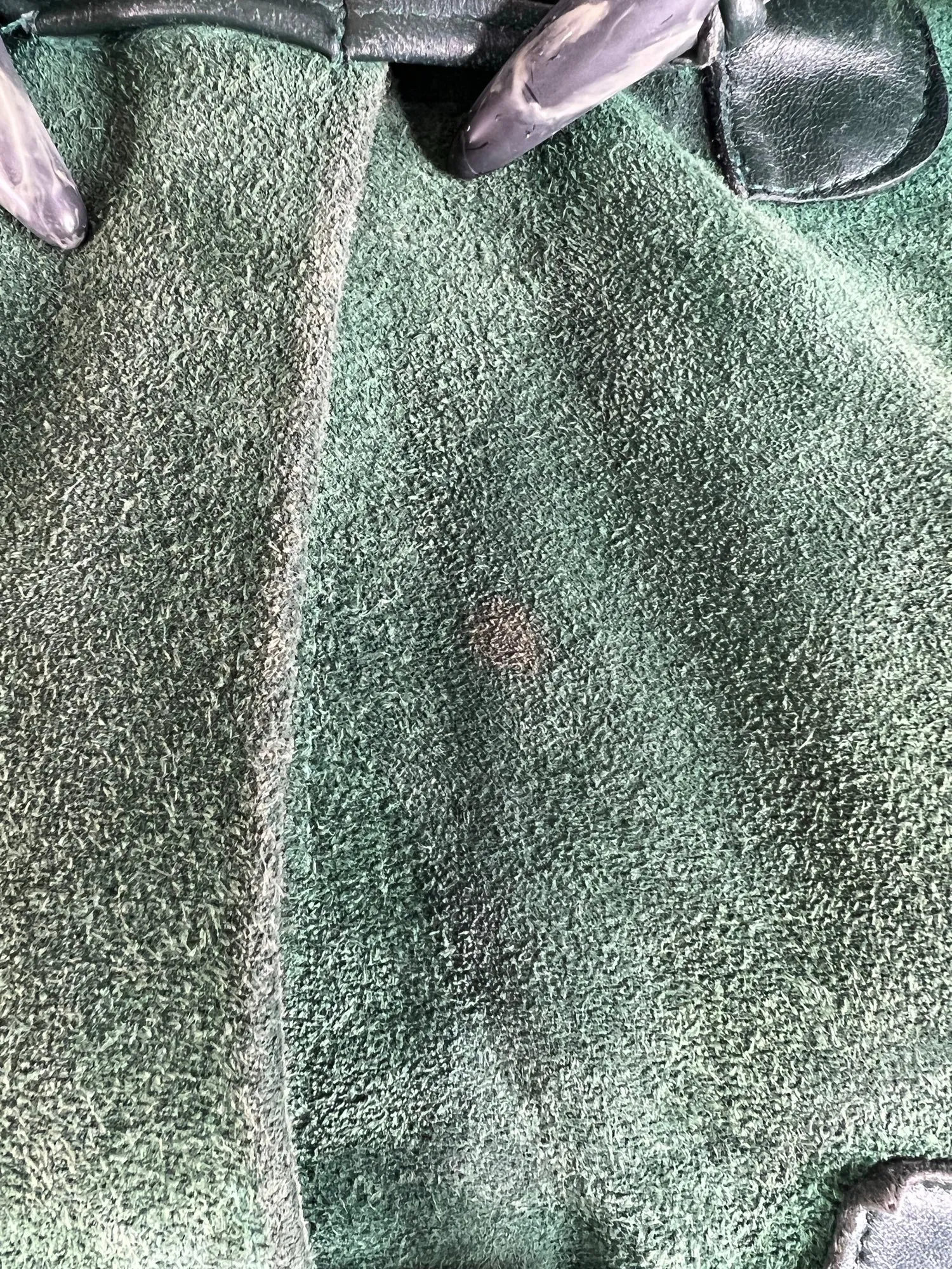 Rare Vintage 1970s Suede Shearling Duffle Toggle Coat in Green - Size UK 8