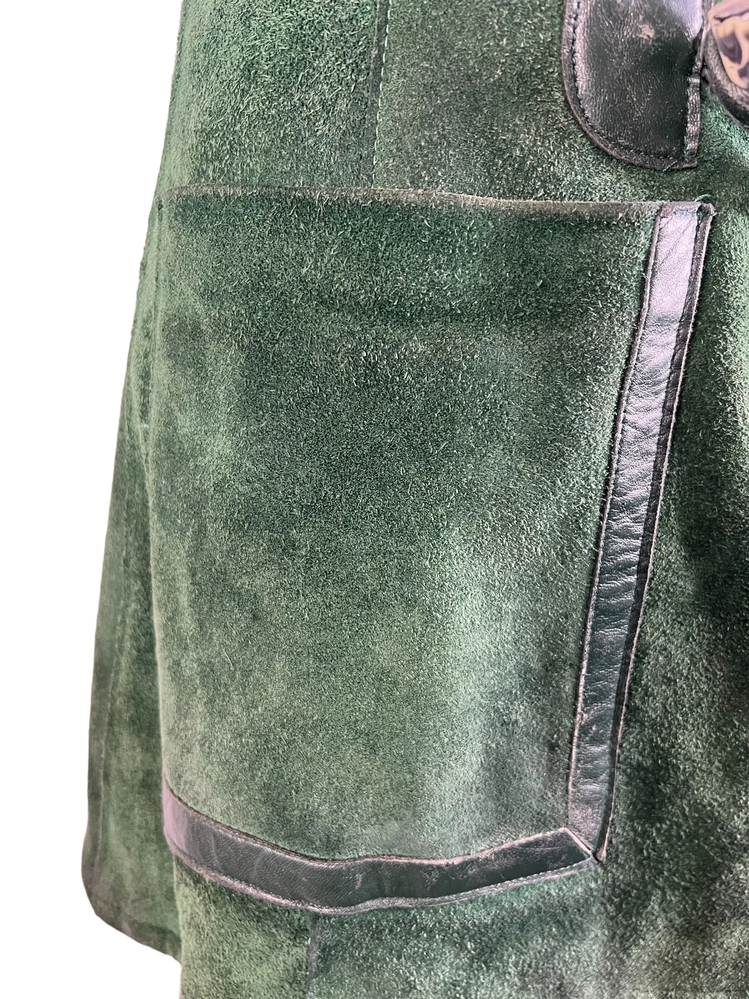 Rare Vintage 1970s Suede Shearling Duffle Toggle Coat in Green - Size UK 8