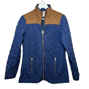 Sail to Sable Quilted Jacket Navy Blue Brown Faux Suede detail equestrian Small