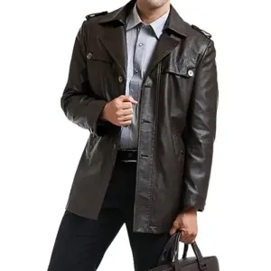 Single-Breasted Men's Black Motorcycle Leather Coat