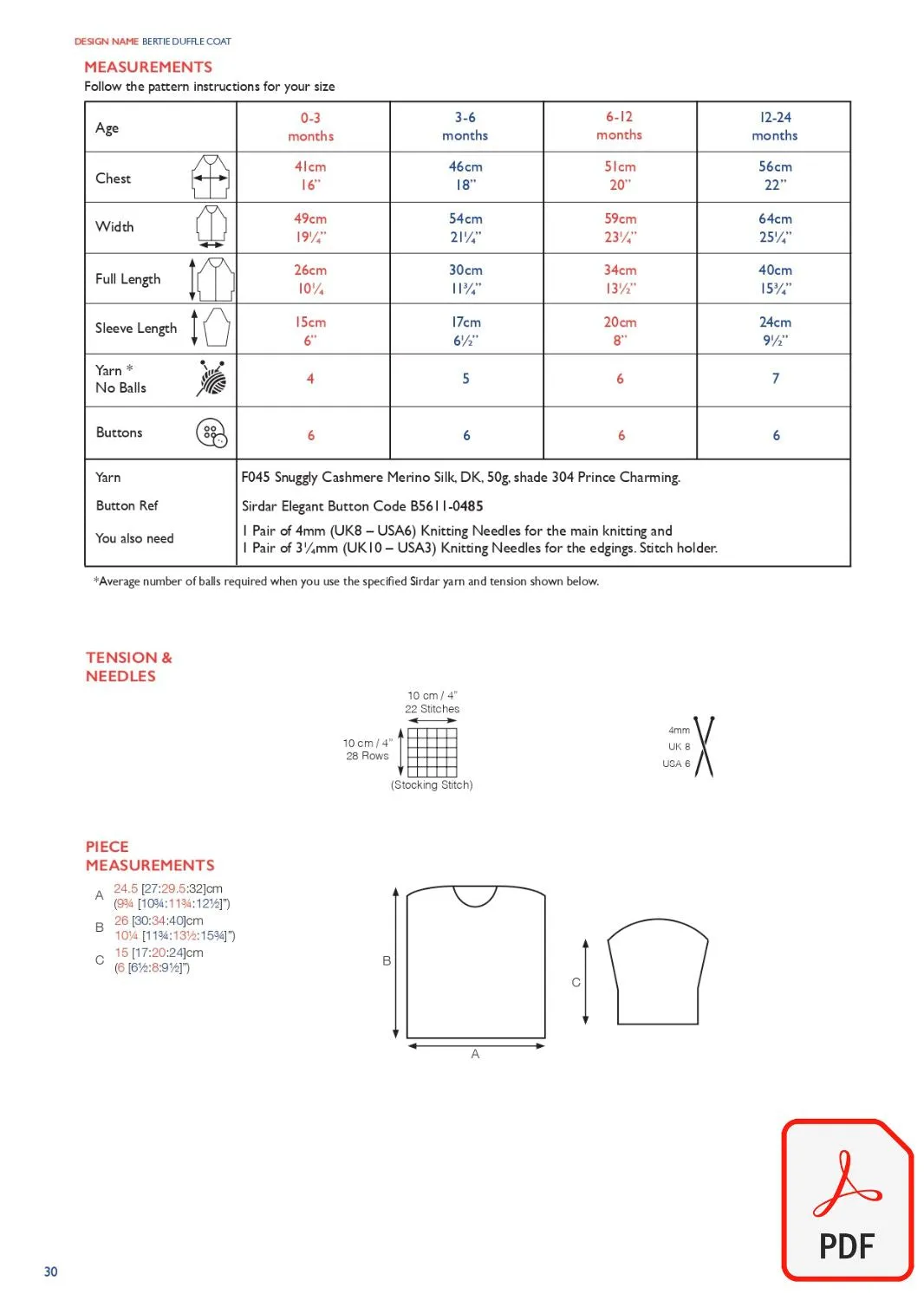 Sirdar 563 Bertie Duffle Coat in Cashmere Merino Silk DK & Ply4 (PDF)