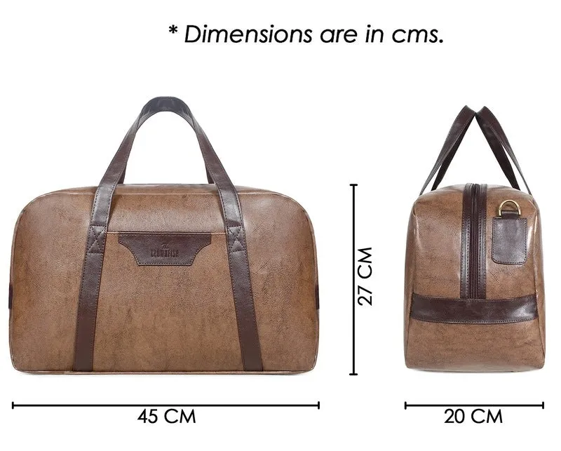 The Clownfish Bryland Travel Duffle Bag - Faux Leather, 36L | Weekender Bag | Brown
