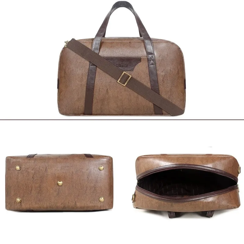 The Clownfish Bryland Travel Duffle Bag - Faux Leather, 36L | Weekender Bag | Brown