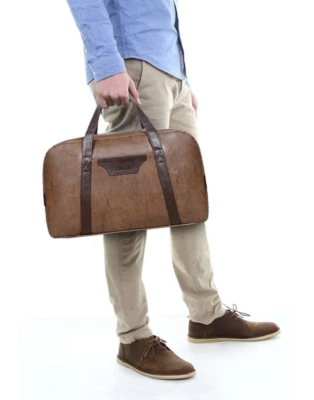The Clownfish Bryland Travel Duffle Bag - Faux Leather, 36L | Weekender Bag | Brown