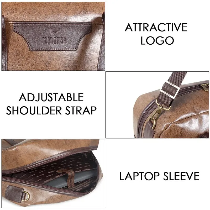 The Clownfish Bryland Travel Duffle Bag - Faux Leather, 36L | Weekender Bag | Brown