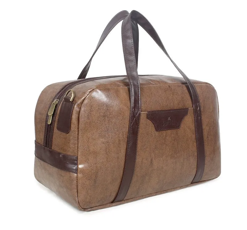 The Clownfish Bryland Travel Duffle Bag - Faux Leather, 36L | Weekender Bag | Brown