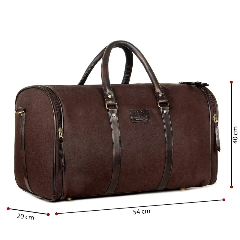 The Clownfish Men's and Women's Canvas Ewan Series 43 litres Canvas Travel Duffle Bag (Dark Brown)