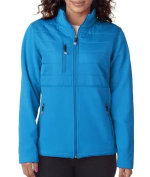 ultraclub ladies' fleece jacket with quilted yoke overlay - kinetic blue (2xl)