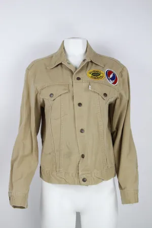 Vintage 70s Beige Levi's denim jacket with Bruce Springsteen and Grateful Dead patches - S