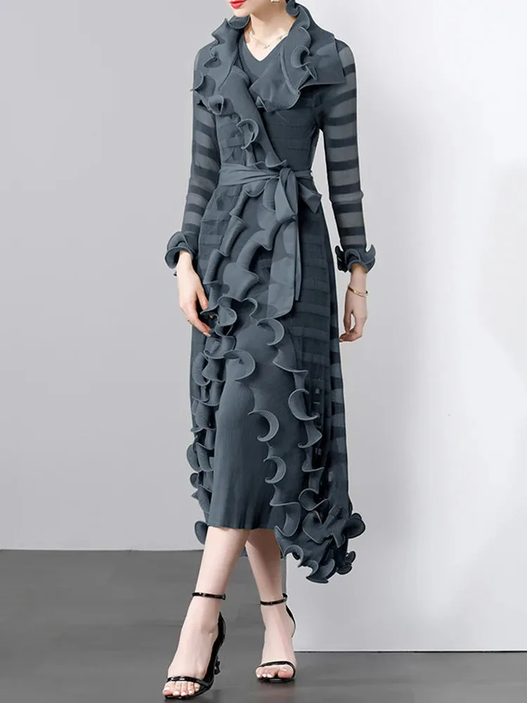 Women's 2-Piece Pleated Coat & Sleeveless Dress Set