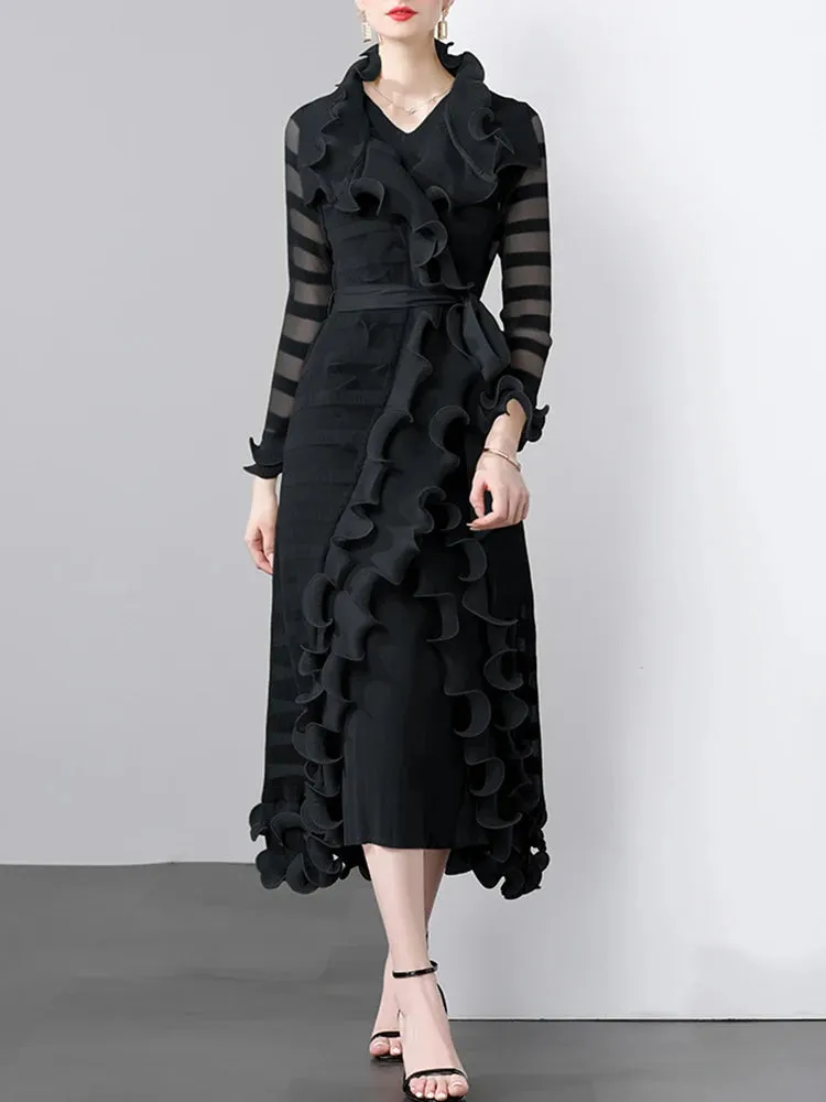 Women's 2-Piece Pleated Coat & Sleeveless Dress Set